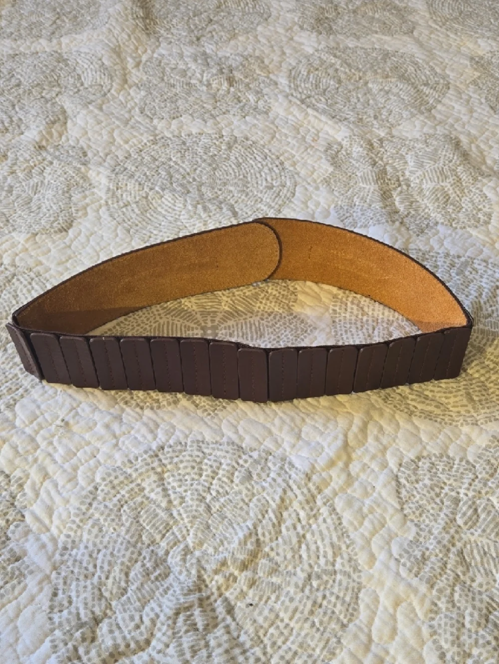 Wide Brown Elastic Waist Belt with Metallic Buckle - Picture 2 of 6